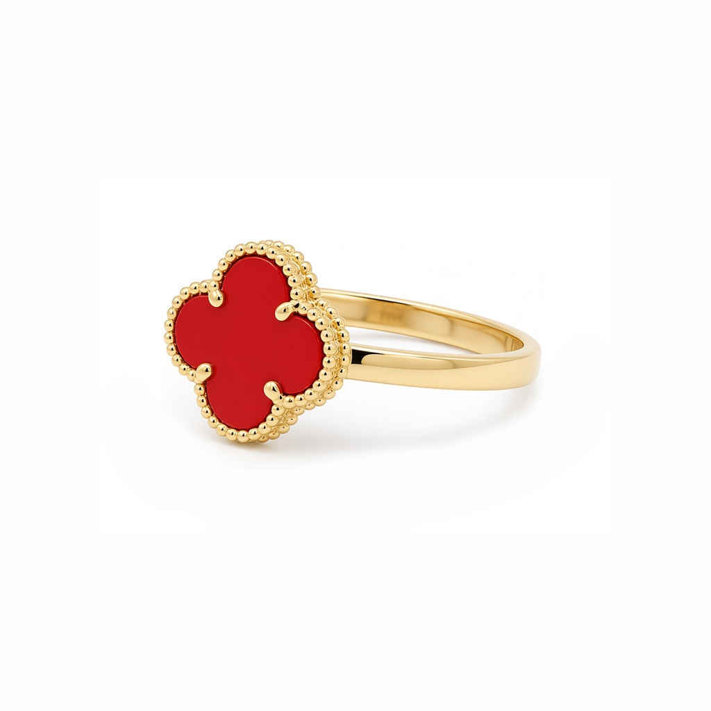 14K Yellow Gold Women's Red Clover Ring / Size: 7.5 / Weight: 1.6 GR / P04VR-14