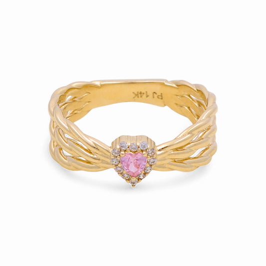 14K Yellow Gold Women's Heart Ring with Pink Cz / Size: 7.5 / Weight: 3.4 GR / CPWR4HR-5