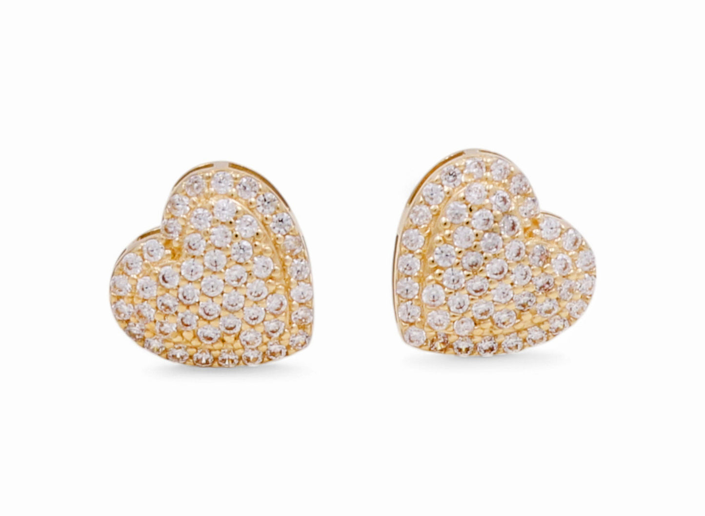 14K Yellow Gold Heart Women's Stud Earrings with White Cz / Weight: 2.3 GR / CPES4HR