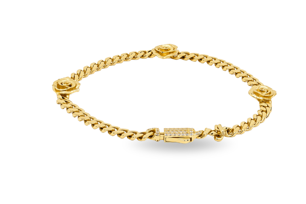 10K Yellow Gold Monaco Women's Bracelet with Flowers / Cz / Size: 7.25" 4mm / Weight: 6.1 GR / DQWB0MONFL