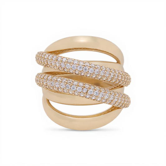 10K Yellow Gold Fashion Women's Ring with White Stones / Size: 7.5 / Weight: 5.5 GR / CQWR0FS-29