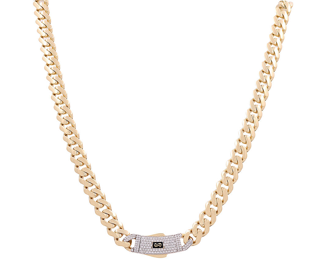 14K Yellow Gold Monaco Chain / Stone: Cz / Size: 9mm 20" / Weight: 28.3gr / 301-11095-9.5mm.20"