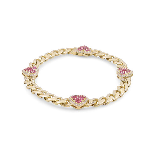 10K Yellow Gold Pink Cz Heart Monaco Bracelet Size: 7.5" / Weight: 9.1 GR / P18B-77M9
