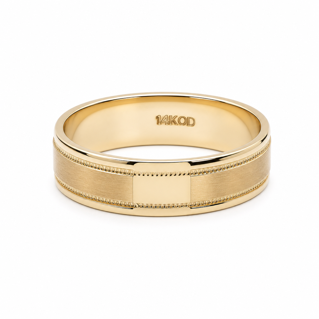 14K Yellow Gold Men's Wedding Band With Design / Size: 10 / Weight: 4.8 GR / WBEEMWB4DS-17