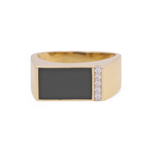14K Yellow Fashion Men's Ring with Onix and CZ / Size: 10 / Weight: 7.3 GR / KEEMR4FS-2