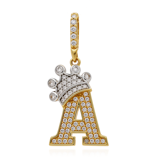 14K Yellow and White Gold Initial A Pendant With Crown / Weight: 1.8 GR / CCFPDTT4A