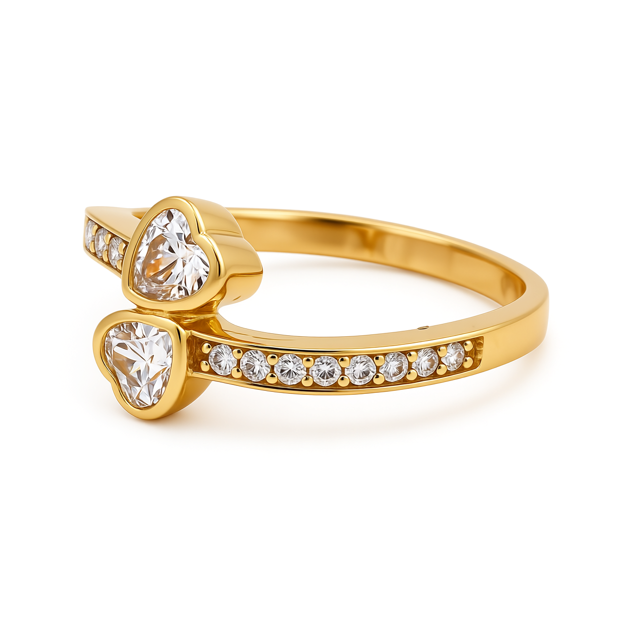 14K Yellow Gold Two Hearts Women's Ring with Cz / Size: 7 / Weight: 2.5 GR / CEEWR4HR-4