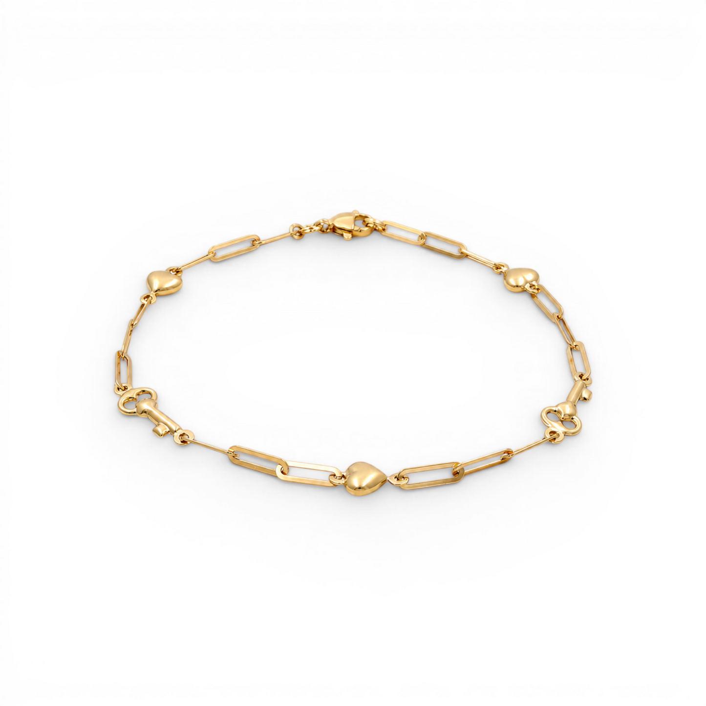 14K Yellow Gold Women's Bracelet With Heart And Key / Size: 7.5" / Weight: 2.3 GR / 401-01681