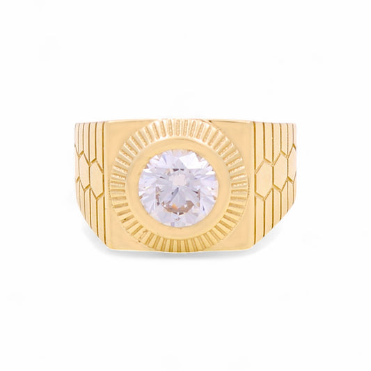 14K Yellow Gold Fashion Round Men's Ring with White Cz / Size 10 / Weight: 6.7 GR / BOMR4FS-39