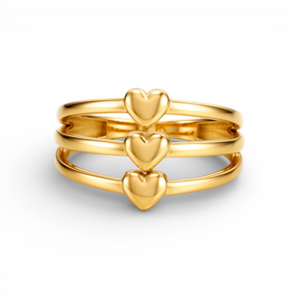 10K Yellow Gold Three Hearts Women's Ring / Size: 7 / Weight: 2 GR / DQWR0HR-19