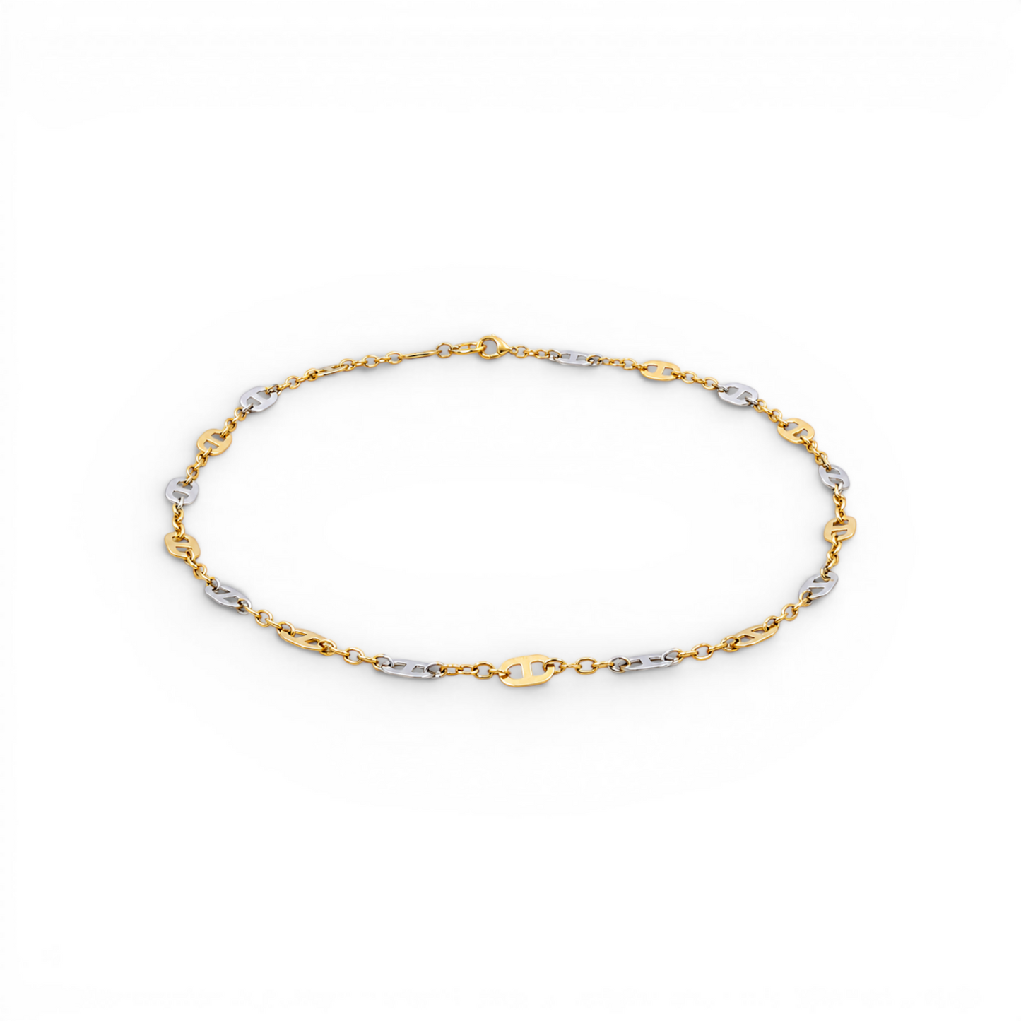 14K I Yellow Gold Fashion Women's Ankle Bracelet -Two Tone / Size: 10" / Weight: 2.5 GR / 401-01312