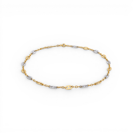 14K I Yellow Gold Fashion Women's Ankle Bracelet -Two Tone / Size: 10" / Weight: 2.5 GR / 401-01312