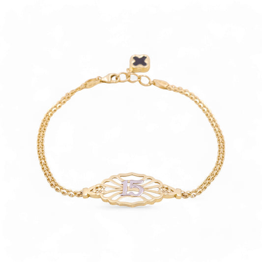 14K Yellow and White Gold Quinceañera Women's Bracelet / Size 7" / Weight: 3.6 GR / DOWBTT4-15