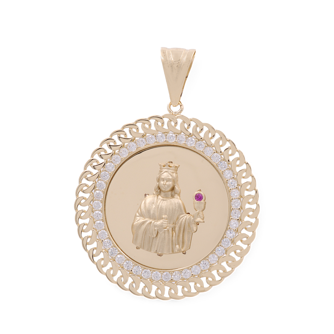 14K Yellow Gold Virgen de la Caridad del Cobre Pendant / CZ / Size: 41MM / COPD4SB