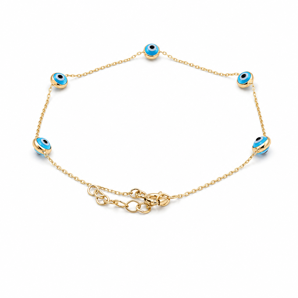 14K Yellow Gold Blue Eyes Women's Bracelet / Size: 7.5" / Weight: 1.1 GR / CCFWB4EY-1