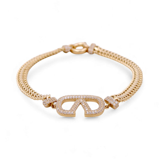 14K Yellow Gold Fashion Link V Women's Bracelet with Cz / Size: 7.5” / Weight: 7.4 GR / DQWB4V