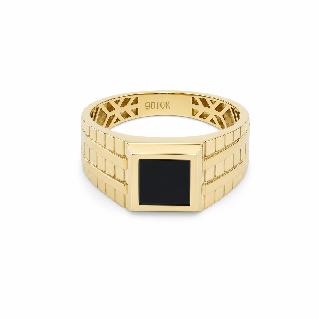 10K Yellow Gold Men's SQ Ring With Onyx Stone / Size: 11.5 / Weight: 4 GR / CQMR0FS-12