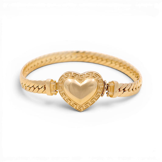 14K Yellow Gold Fashion Women's Bracelet with Heart/ CZ/ Size: 7” / Weight: 12.6 GR / DPWB4HR