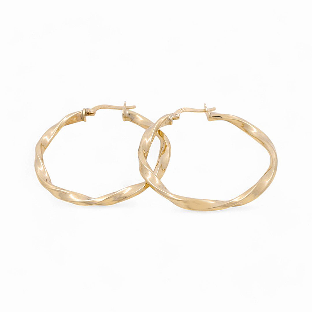 10K Yellow Gold Twist Hoops Earrings / Size: 3mm X 33mm / Weight: 3.2 GR / KOEH0TR3x33