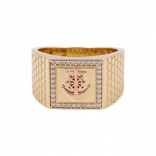 14K Yellow and Rose Gold SQ Anchor Men's Ring / Stone: Cz / Size: 10 / Weight: 6 GR / COMRTT4AN