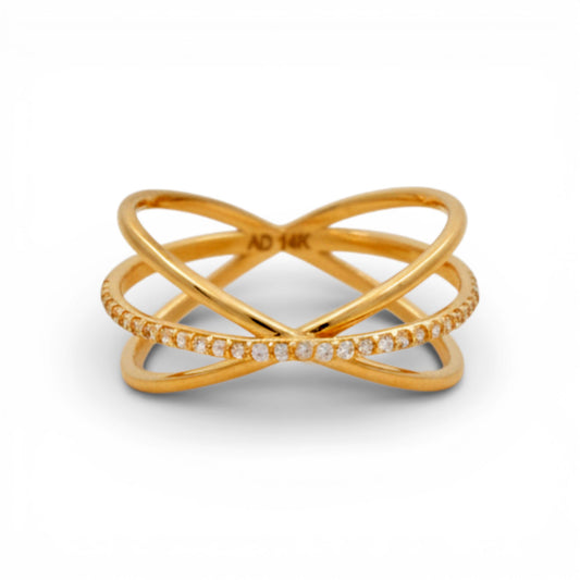 14K Yellow Gold Fashion Women's Ring with Cz / Size: 8 / Weight: 3.1GR / Y25-429