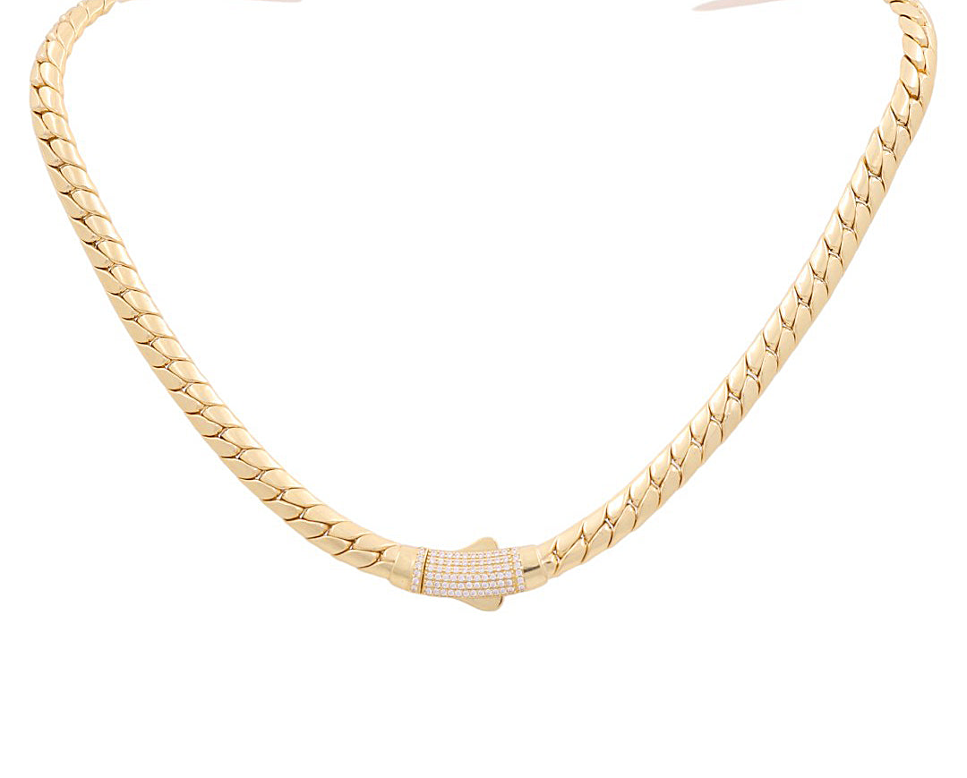 10K Yellow Gold Women's Fashion Cuban Link Necklace / CZ / Size: 6.5mm 17" / Weight: 24.5 GR / P10S-123