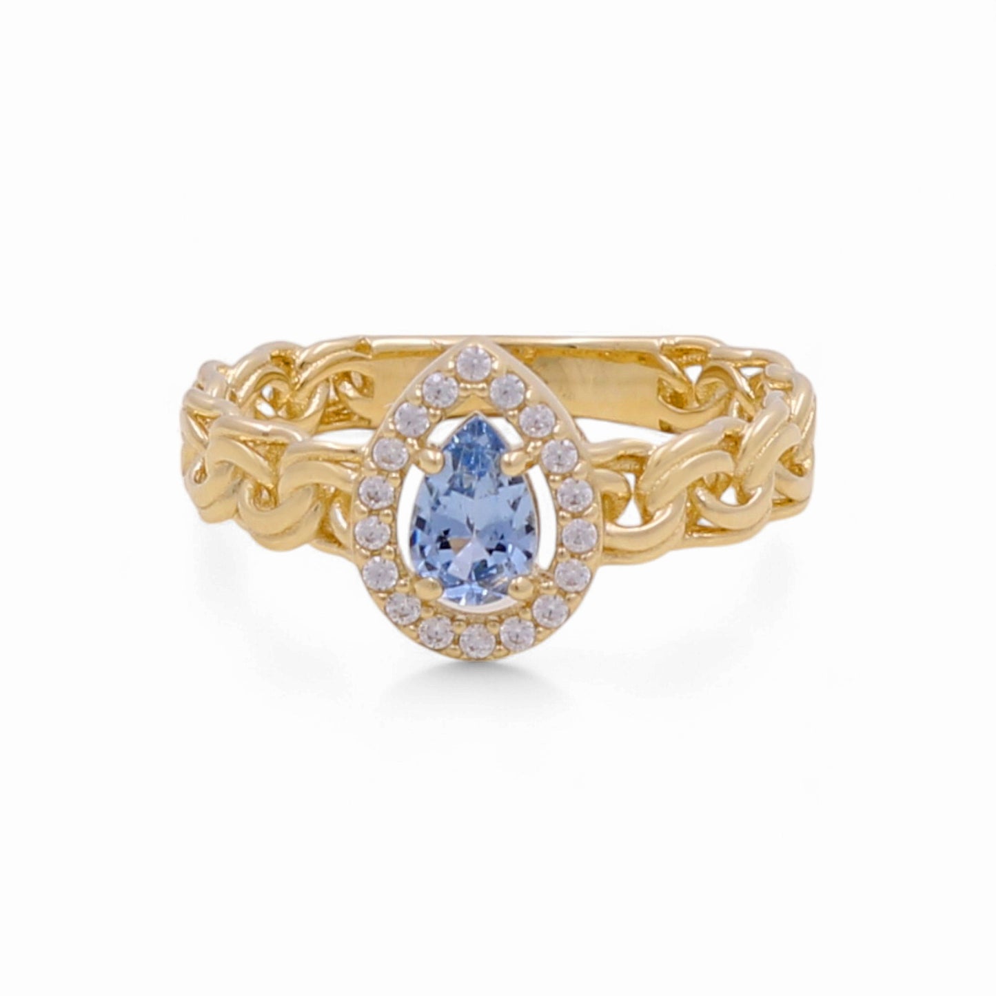 14K Yellow Gold Fashion Women's Ring with Light Blue Cz / Size: 7 / Weight: 2.7 GR / CPWR4FS-18