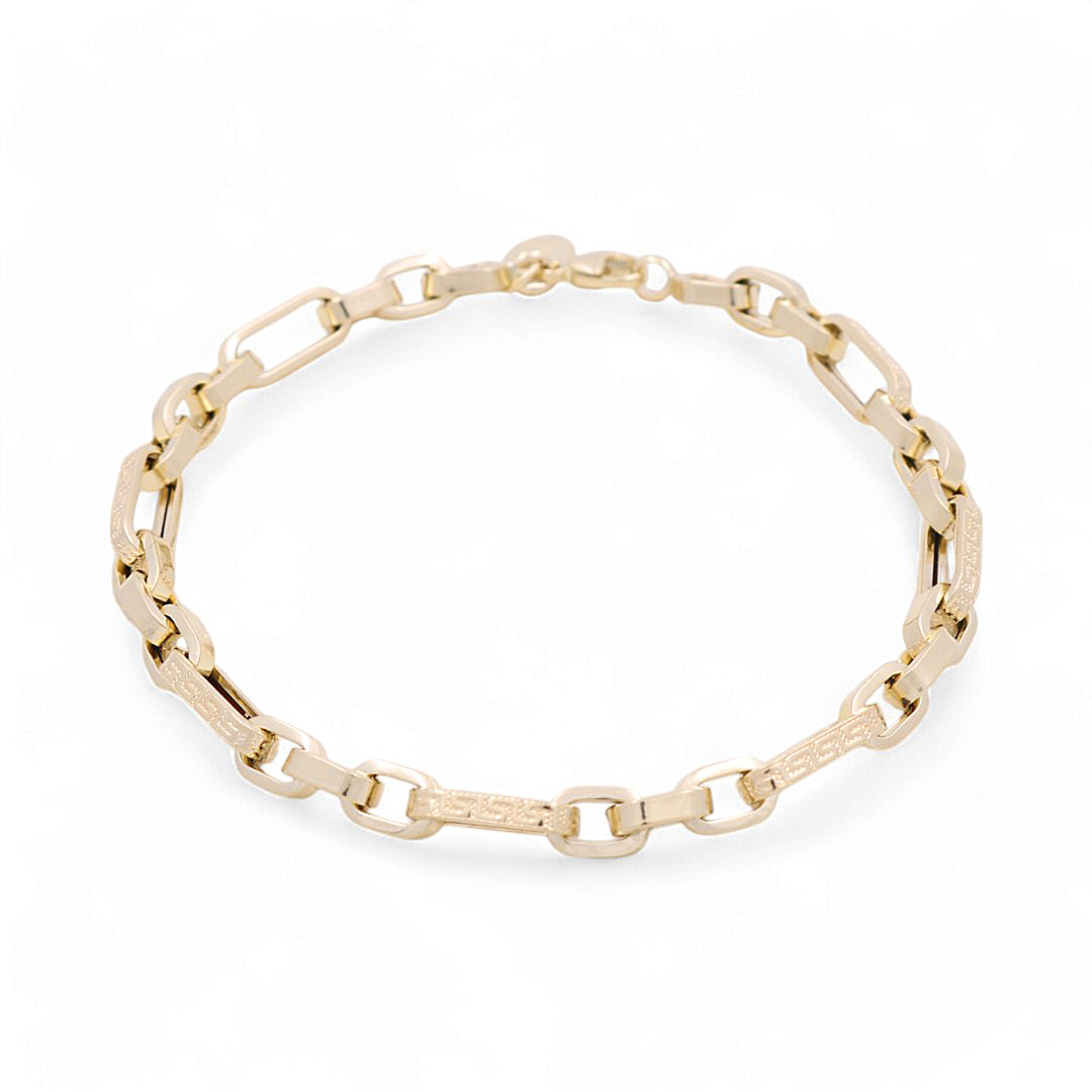 14K Yellow Gold Italian Greek Woman Bracelet / Size: 7.5" / Weight: 6.1 GR / 466-00208