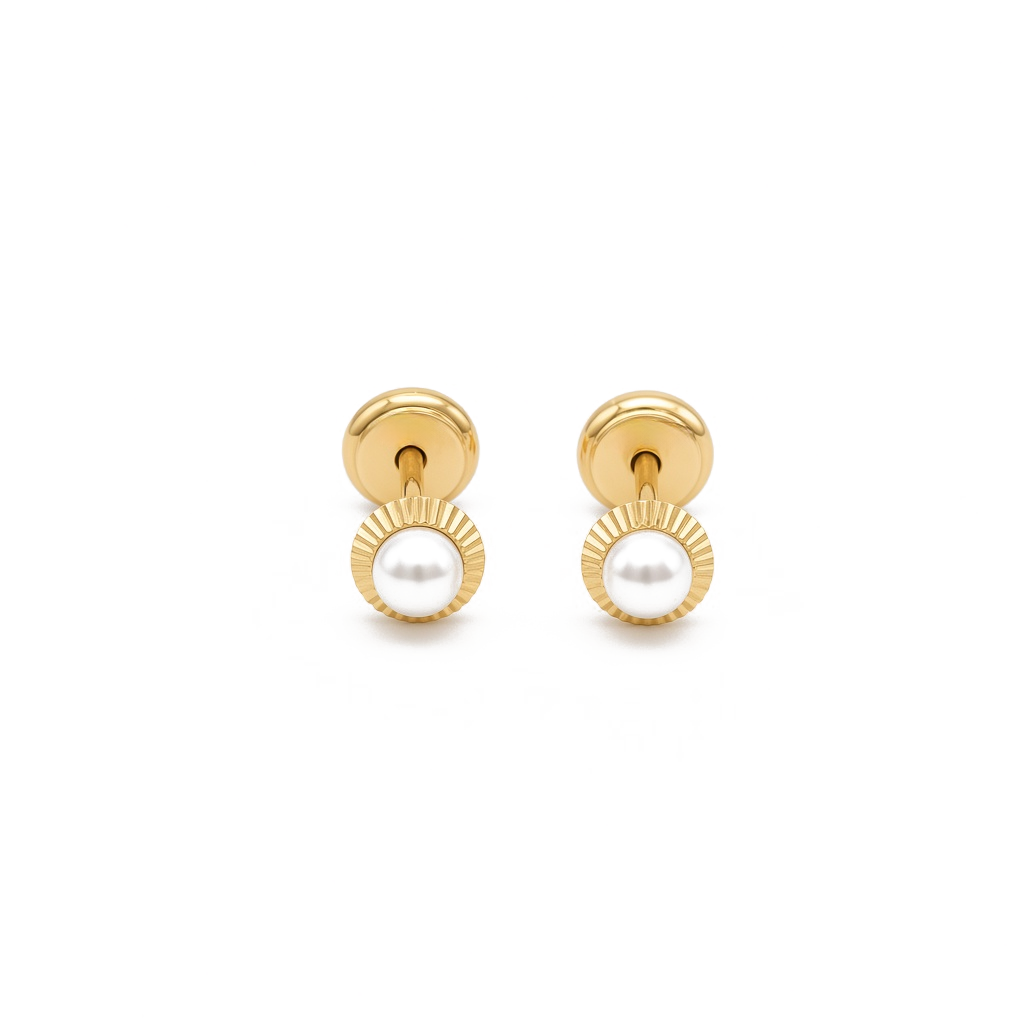14K Yellow Gold Fashion Stud Earrings with Pearl / 6-682101PN