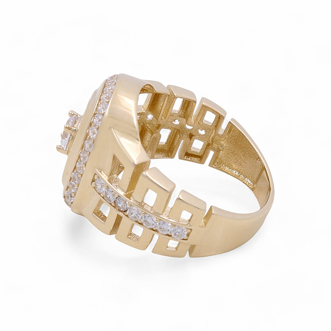 14K Yellow Gold Men’s Fashion Ring / CZ / Size 10.5 / Weight: 7.8 GR / COMR4FS-4