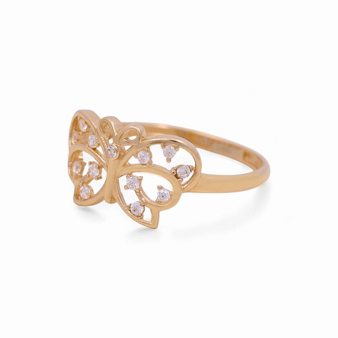 14K Yellow Gold Fashion Butterfly Women's Ring with White Cz / Size: 7.5 / Weight: 1.4 GR / P03R-3874