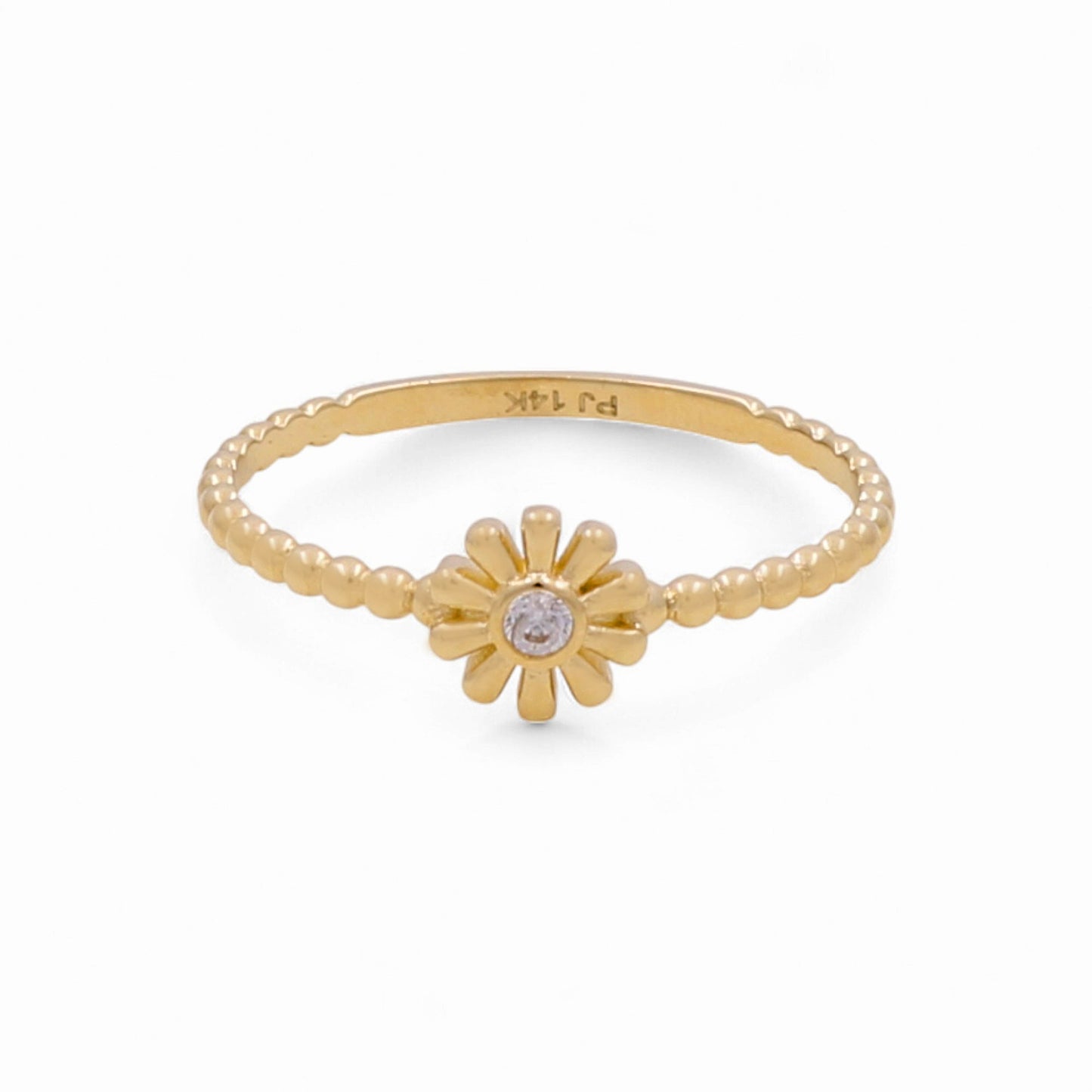 14K Yellow Gold Flower Women's Ring with White Cz / Size: 8 / Weight: 1.3 GR / CPWR4FL-2