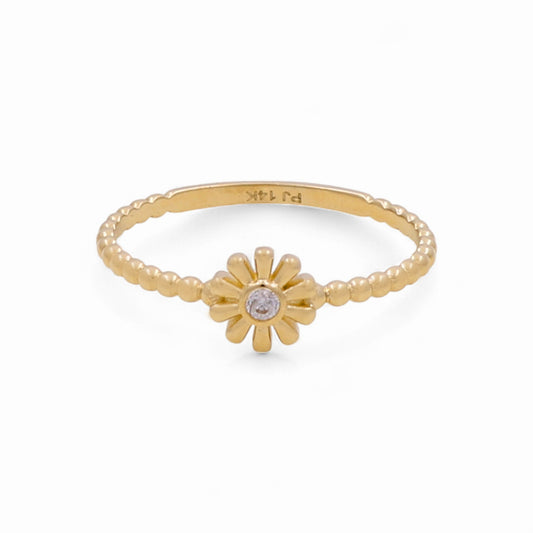 14K Yellow Gold Flower Women's Ring with White Cz / Size: 8 / Weight: 1.3 GR / CPWR4FL-2