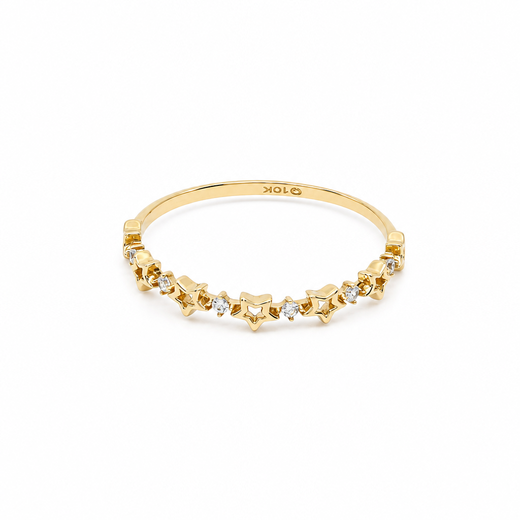 10K Yellow Gold Stars Women's Ring / Size: 6 / Stone: CZ / Weight: 0.6 GR / DQWR0ST-1
