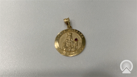 14K Yellow Gold Santa Barbara Medal Pendant with Red Cz / Weight: 3.4gr / COPD4SBCZ