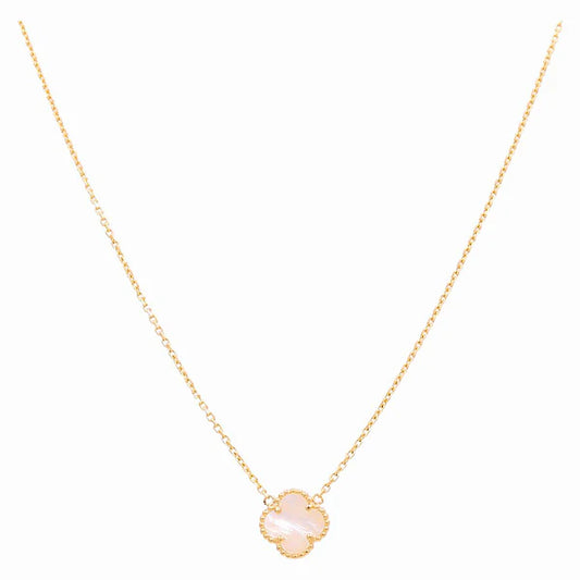 14K Yellow Gold Women's Necklace with One Light Pink Clover / Size: 18” 12MM / Weight: 5.0 GR / BONK4CLV-11