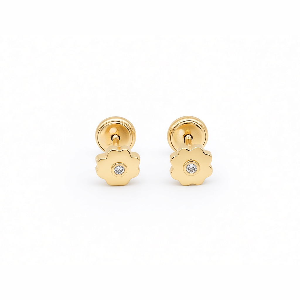 14K Yellow Gold Fashion Flower Stud Earrings / 6-823501PSF