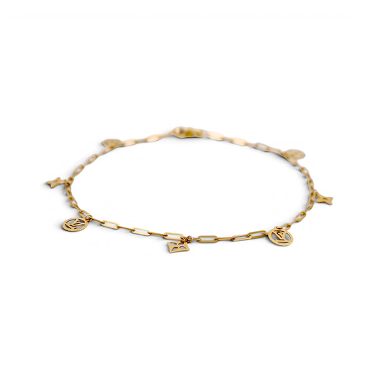 10K Yellow Gold Paper Clip Fashion LV Women's Anklet Bracelet / Size: 10" / Weight: 2.6 GR / CQAB0FS