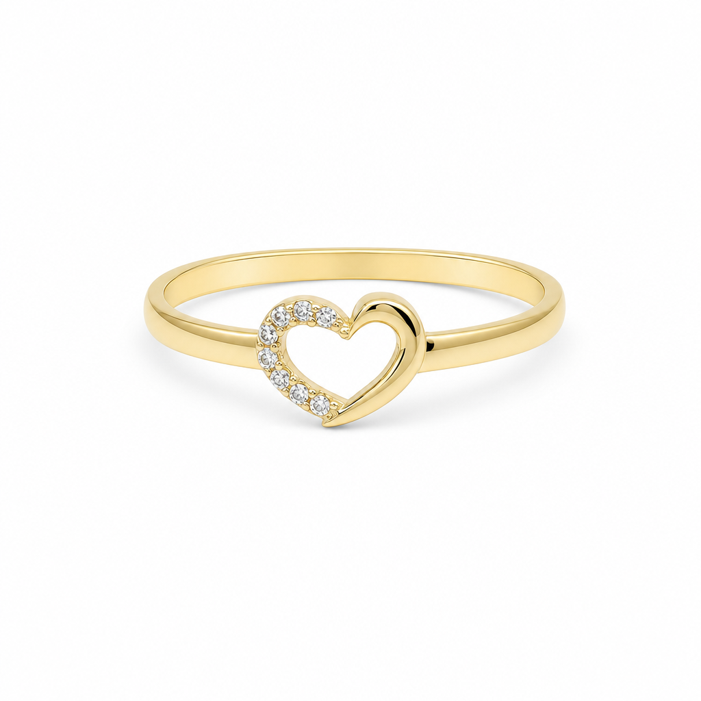 14K Yellow Gold Heart Women's Ring With Cz / Size: 8 / Weight: 1.1 GR / DQWR4HR-21