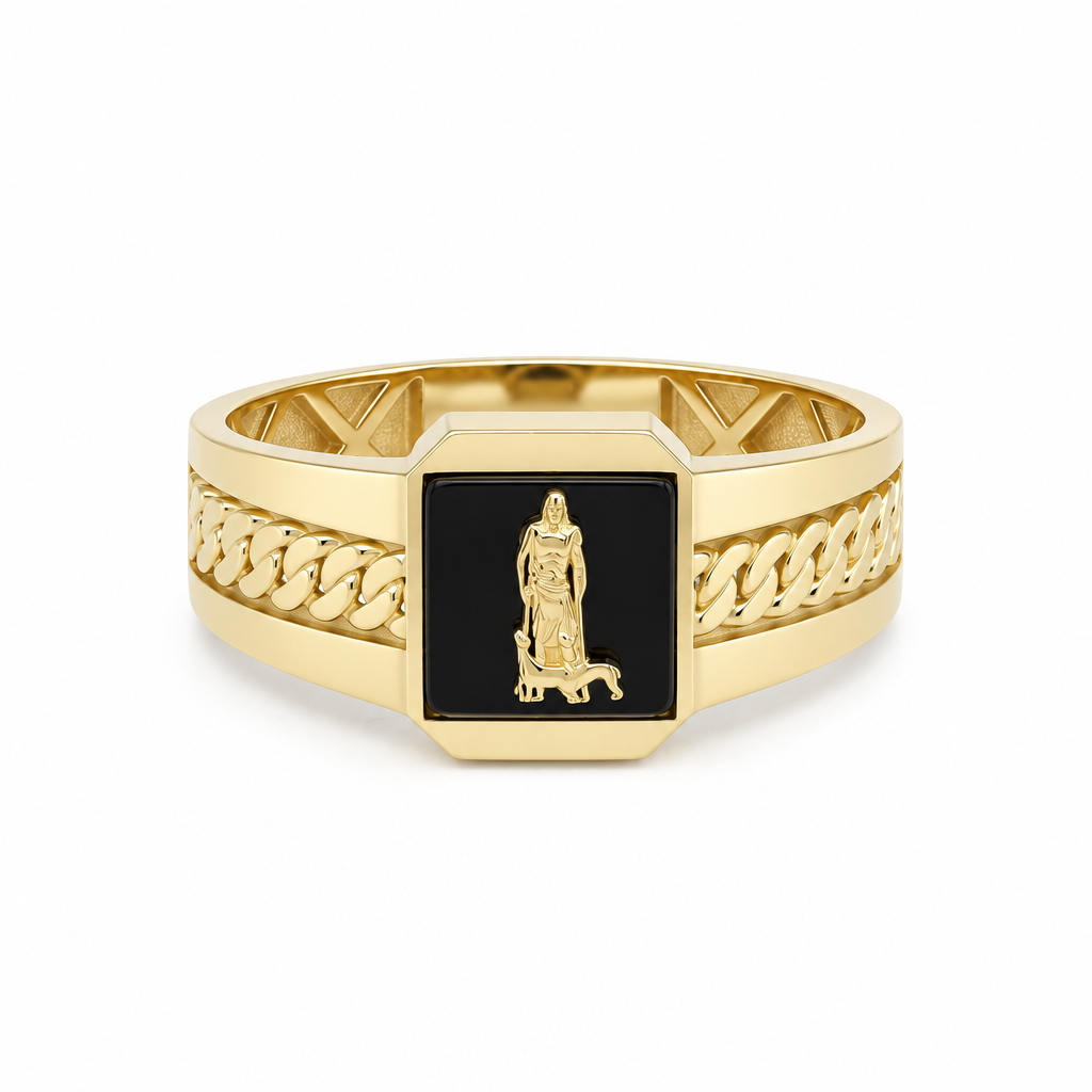 14K Yellow Gold San Lazaro Men’s Ring with Onyx / Size 11 / Weight: 4 GR / DQMR4SL