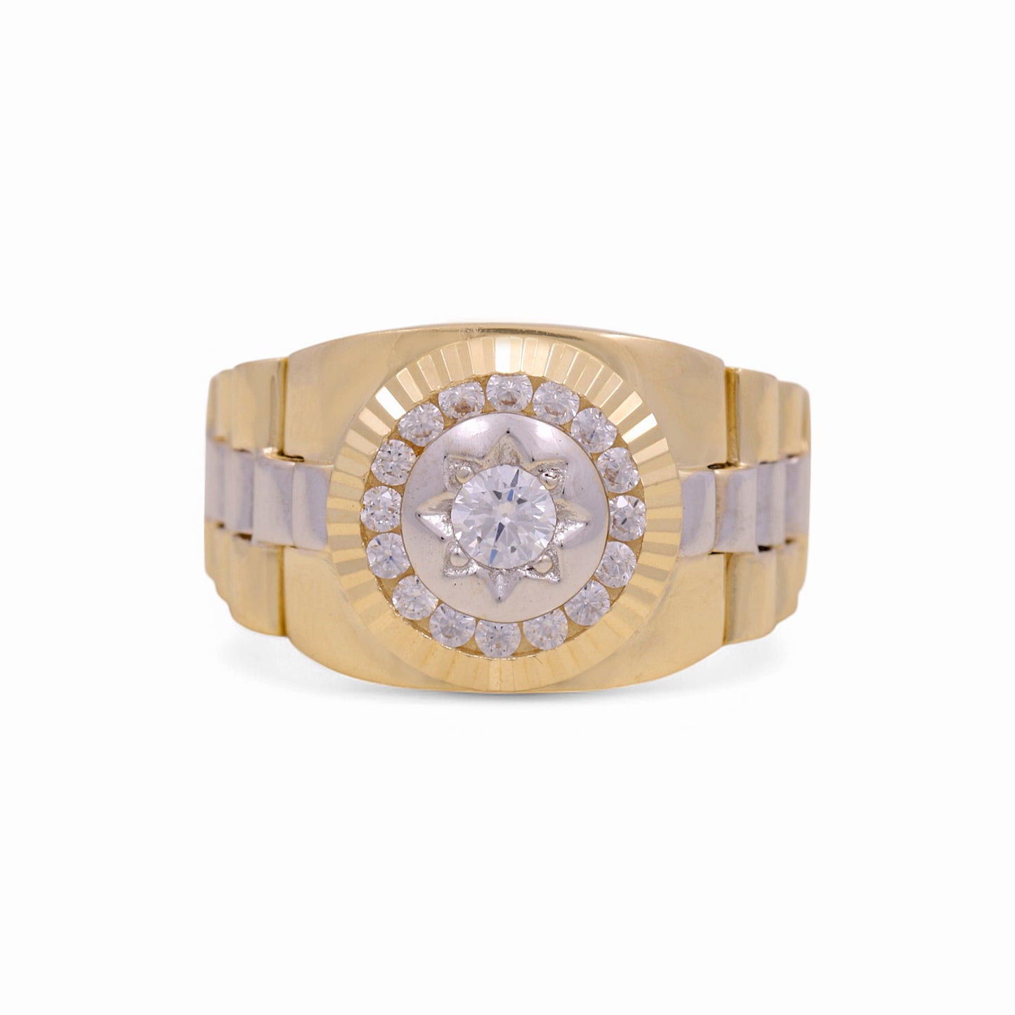 14K Yellow and White Fashion Men's Ring with Cz / Size: 10 / Weight: 9.4 GR / KEEMRTT4FS-2