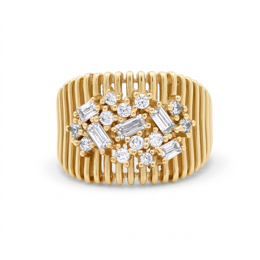 14K Yellow Gold Fashion Baguette Women's Ring with White Stones / Size: 8.5 / Weight: 6.1GR / DQWR4FS-53