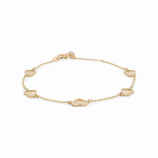 14K Yellow Gold Heart Women's Bracelet with Diamond Cut / Size: 7” / Weight: 3.1 GR / DPWB4HRDC