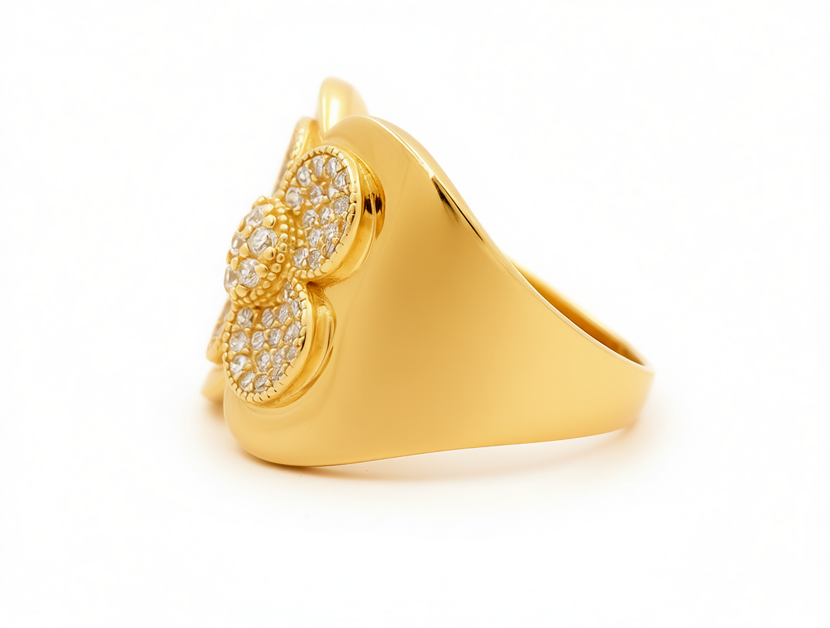 10K Yellow Gold Flower Women's Ring with White Cz / Size: 7.5 / Weight: 3.1 GR / CQWR0FL-3