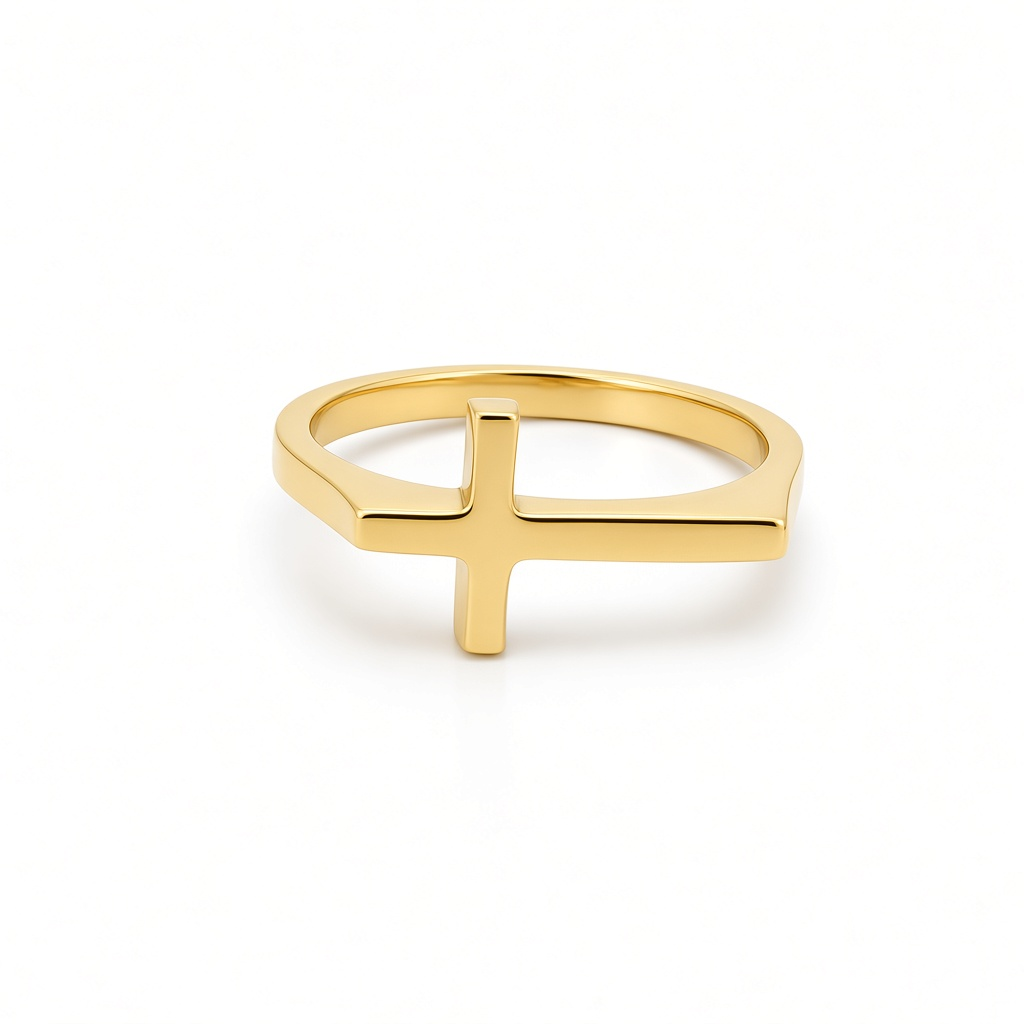 14K Yellow Gold Cross Women's Ring / Size: 7.5 / Weight: 1.6 GR / DOWR4CS