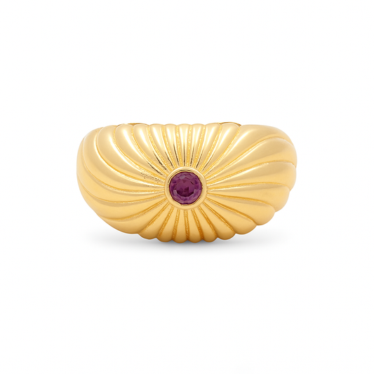 14K Yellow Gold Fashion Women's Ring with Purple Cz / Size: 8 / Weight: 3.3 GR / DQWR4FS-76