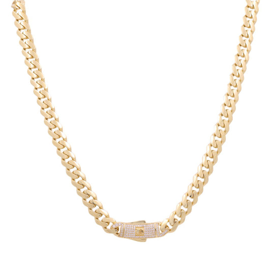 10K Yellow Gold Semisolid Monaco Chain / Size: 7mm 22" / Stone: Cz / Weight: 25.3 GR