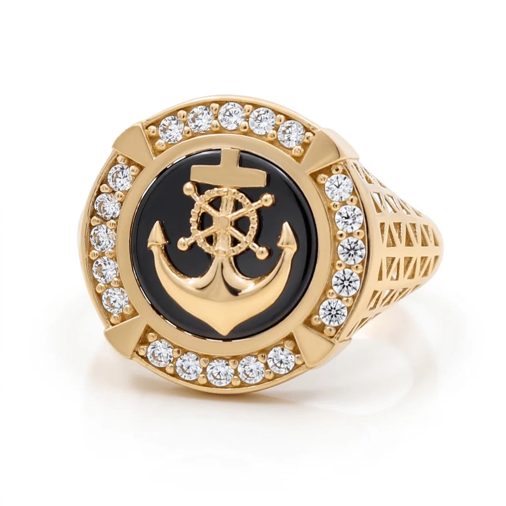 14K Yellow Gold Men's Ring with Onyx Cz Stone / Size:10.5 / Weight: 6.1 GR / CQMR4AN