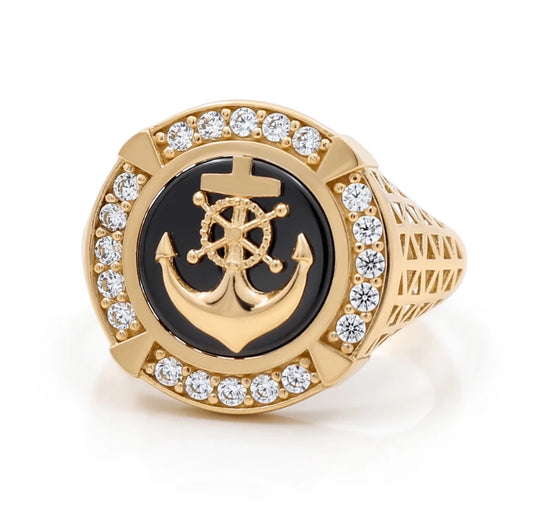 14K Yellow Gold Men's Ring with Onyx Cz Stone / Size:10.5 / Weight: 6.1 GR / CQMR4AN