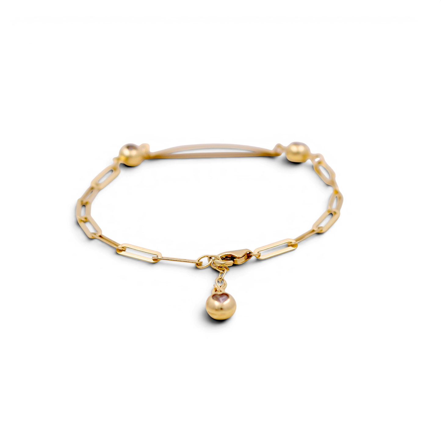 14K Yellow Gold Paperclip Fashion BB Bracelet / CZ / Size: 7” / Weight: 3.6 GR / COBB4PC-7